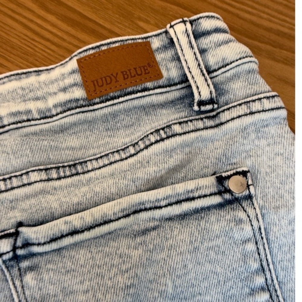Judy Blue American Flag Denim Shorts Women's Large High Rise Frayed Hem Stretch - Picture 7 of 7
